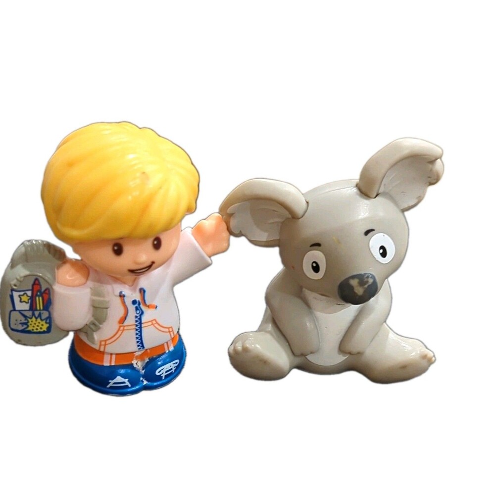 Fisher-Price Little People Blonde Boy Figure w/ Backpack & Koala Animal